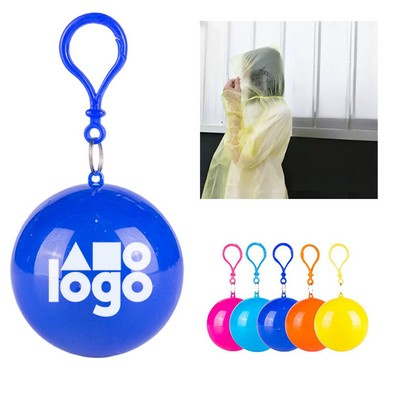 Portable Hollow Ball Case Rain Poncho With Carabiner Clip