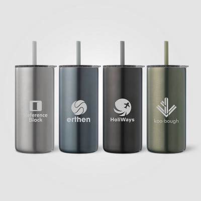 Borealis Recycled Stainless Steel Straw Tumbler - 16 oz. - Laser