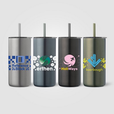 Borealis Recycled Stainless Steel Straw Tumbler - 16 oz. - Full-Color Inkjet